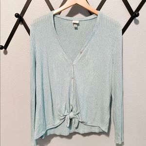 Target blue button down front tie shirt